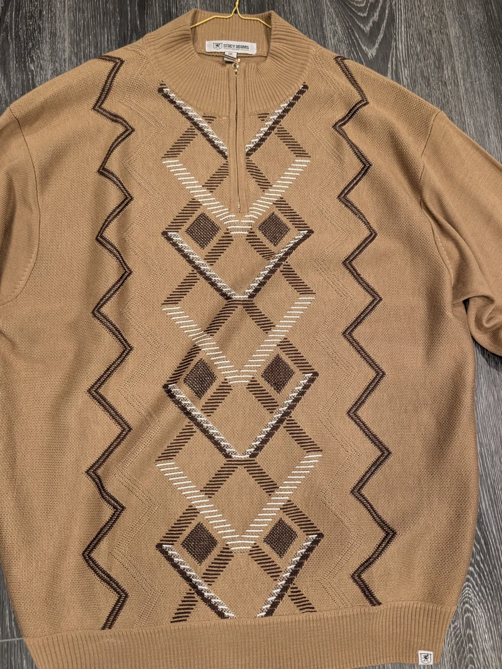 Stacy Adams Tan Crewneck Sweater with Diamond Knit Pattern